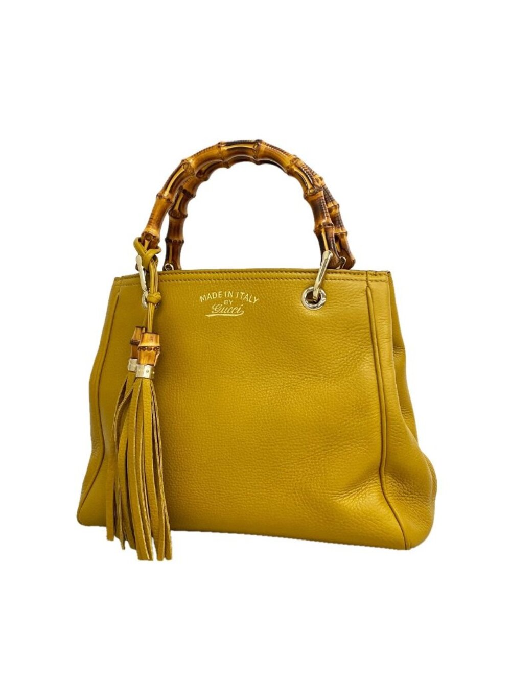 Gucci Handbag Bamboo Leather Yellow Champagne Gold